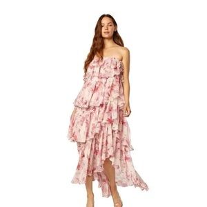 Misa Los Angeles Aphrodite Strapless Tiered Ruffle High-Low Dress